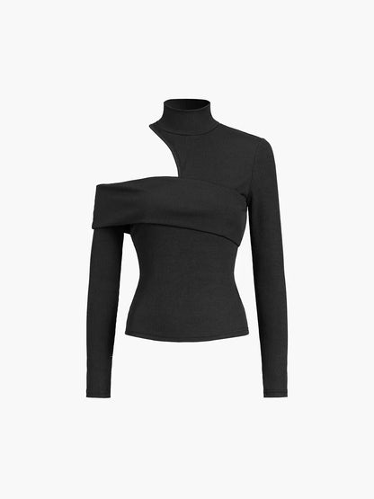 Pull femme décolleté asymétrique – Pull élégant à manches longues pour soirée chic