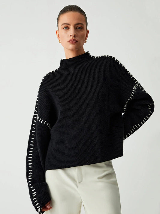 Pull noir élégant femme – Pull chic en laine doux et confortable pour l'hiver