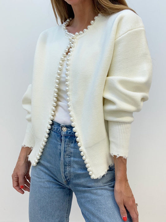 Cardigan femme – Cardigan élégant avec ornement en perles pour occasions spéciales