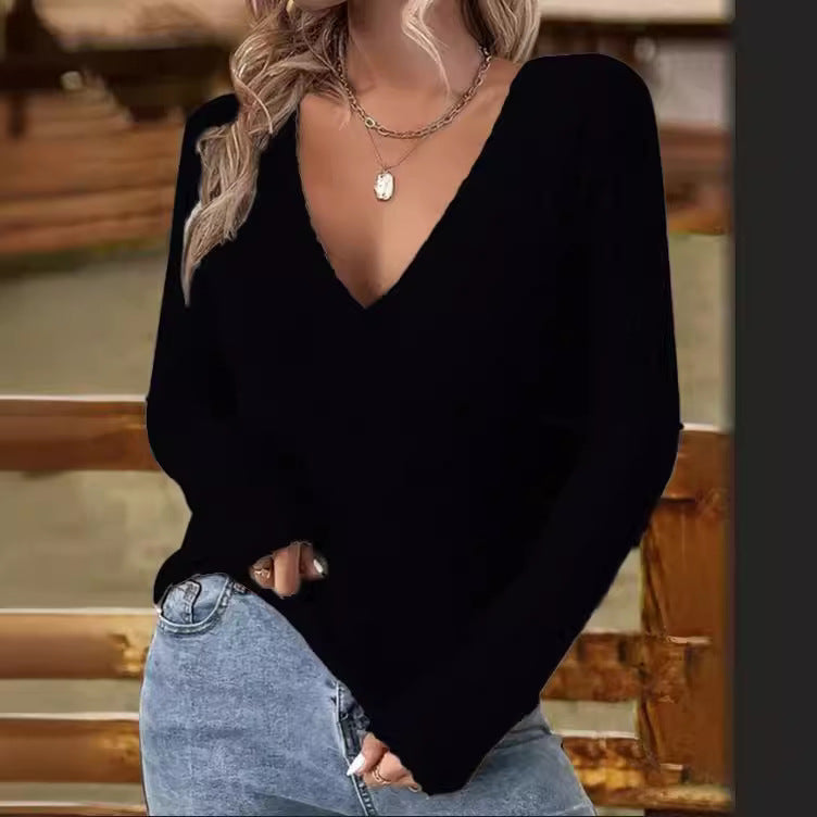 Pull côtelé femme – Pull en V chic et confortable en tricot pour automne-hiver