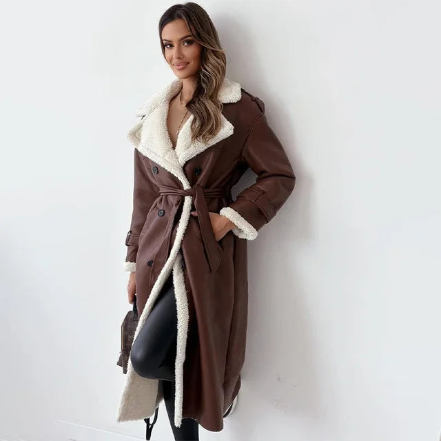 Manteau long femme – Manteau élégant avec ceinture pour hiver chic et tendance