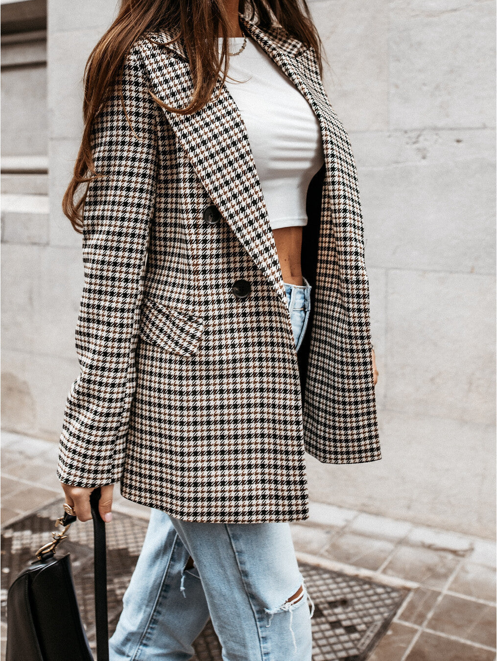 Blazer à carreaux femme – Veste élégante à motifs pour bureau et soirée