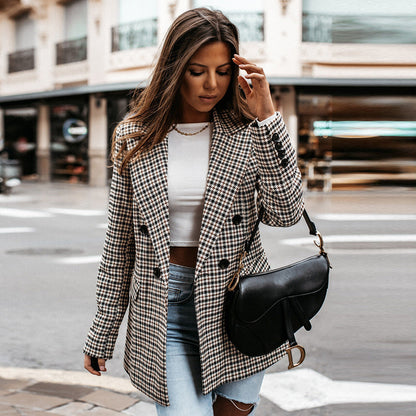 Blazer à carreaux femme – Veste élégante à motifs pour bureau et soirée