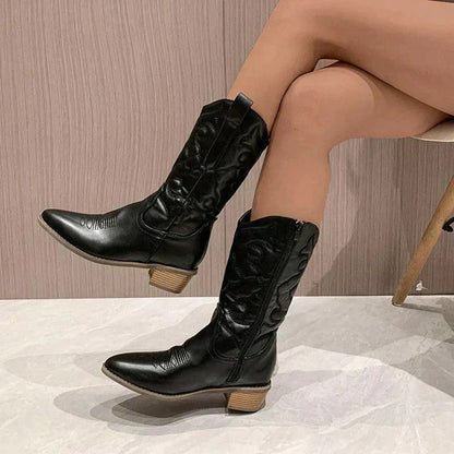 Bottes élégantes femme – Bottes à bout pointu en cuir pour soirée et quotidien