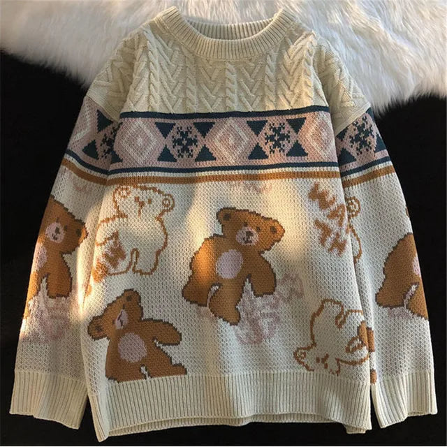 Pull d'hiver femme – Pull en tricot avec motif ours doux et confortable