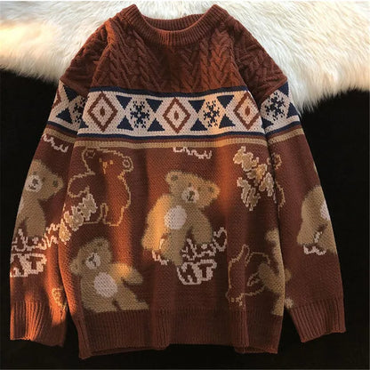 Pull d'hiver femme – Pull en tricot avec motif ours doux et confortable