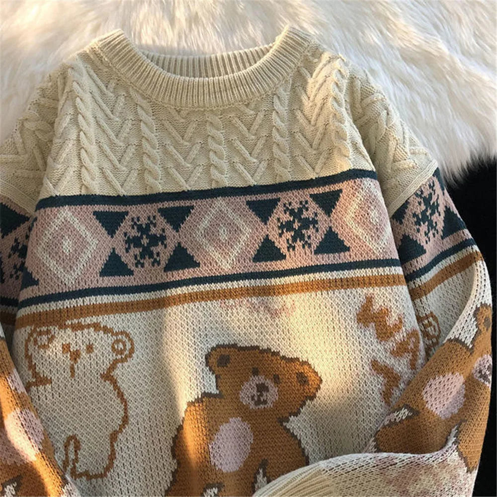 Pull d'hiver femme – Pull en tricot avec motif ours doux et confortable