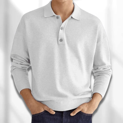 Pull polo homme – Polo à manches longues en coton doux et élégant pour casual