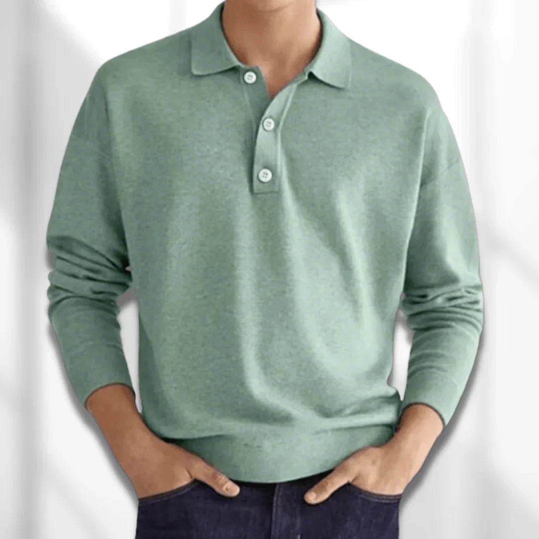 Pull polo homme – Polo à manches longues en coton doux et élégant pour casual