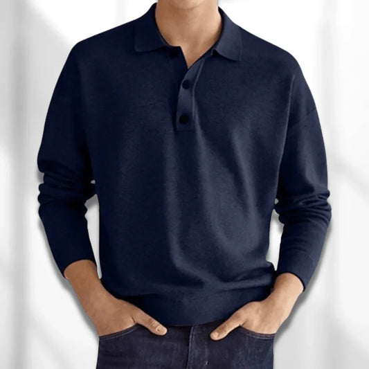 Pull polo homme – Polo à manches longues en coton doux et élégant pour casual