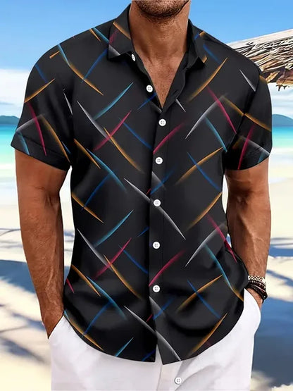 Chemise homme à motifs – Chemise élégante en coton à manches courtes pour été