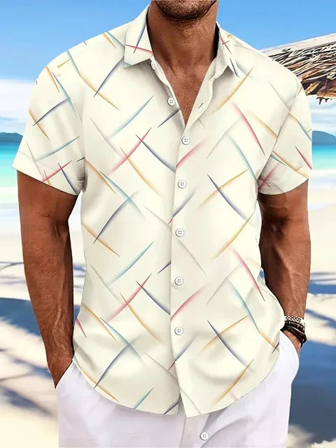 Chemise homme à motifs – Chemise élégante en coton à manches courtes pour été