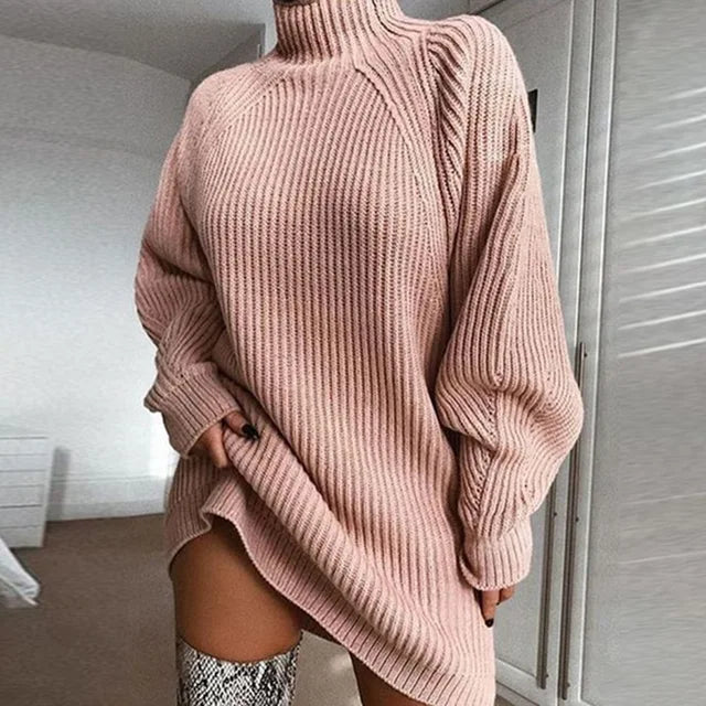 Robe en maille col roulé femme – Robe élégante et confortable pour automne