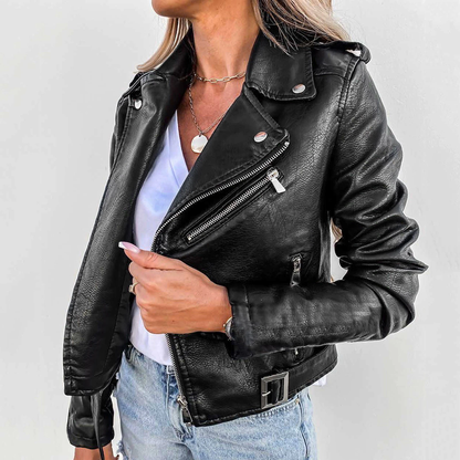 Veste de motard femme – Veste décontractée avec revers en cuir pour style urbain