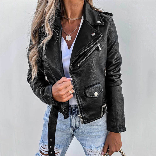 Veste de motard femme – Veste décontractée avec revers en cuir pour style urbain