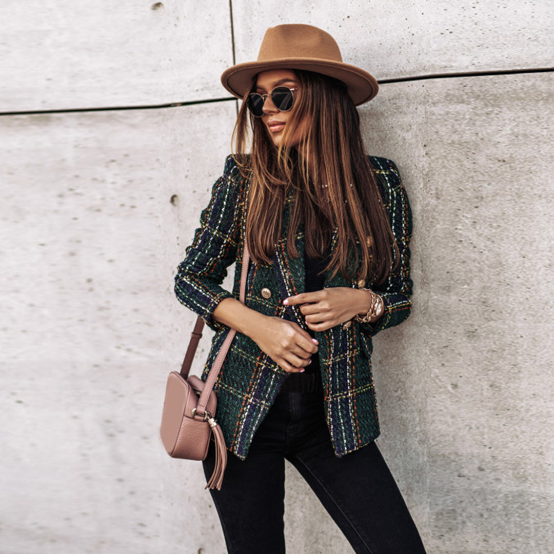 Blazer à carreaux femme – Veste élégante à motifs pour bureau et sorties