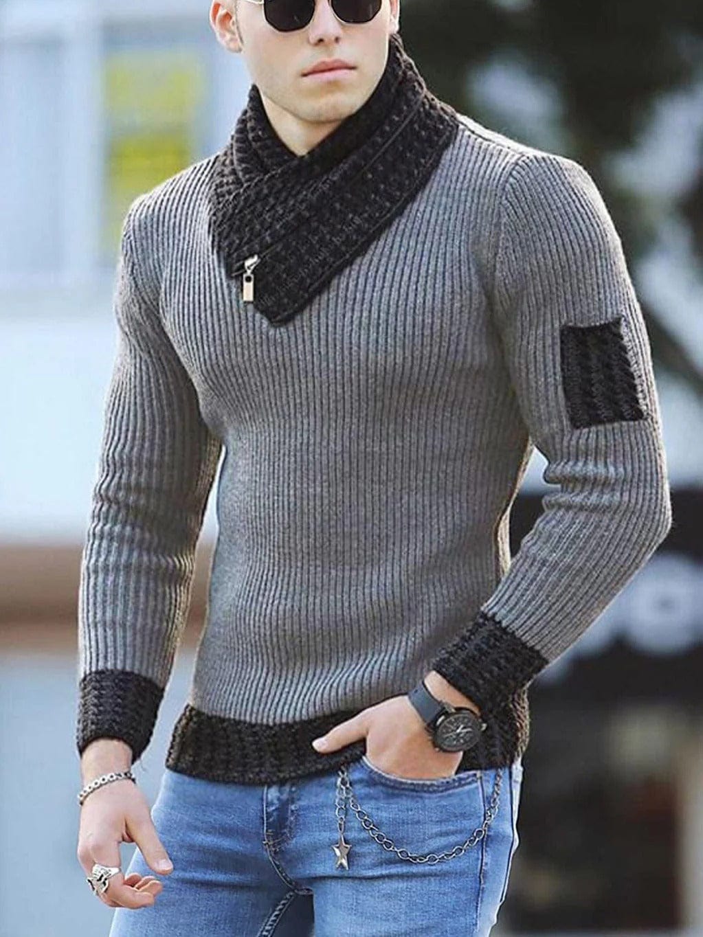 Pull homme col châle – Pull élégant en laine doux et chaud pour hiver