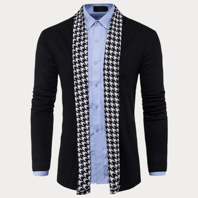 Veste en tricot homme – Pull chic à motif pied-de-poule pour automne hiver