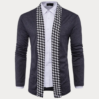 Veste en tricot homme – Pull chic à motif pied-de-poule pour automne hiver