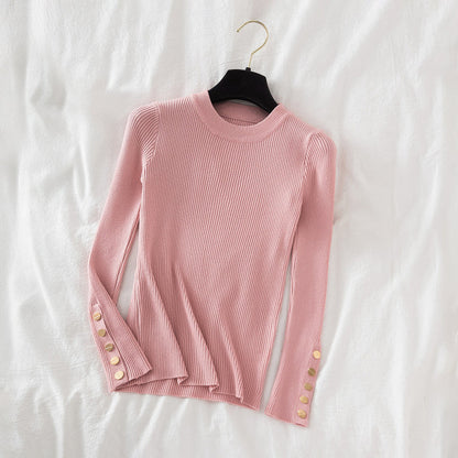 Pull élégant femme – Pull à manches à boutons chic en maille douce et stylée