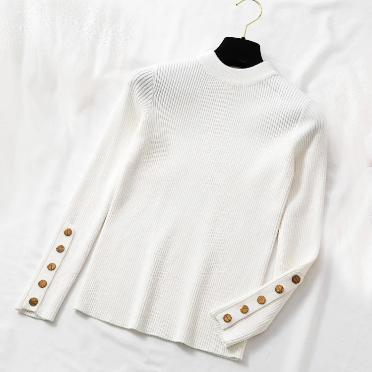 Pull élégant femme – Pull à manches à boutons chic en maille douce et stylée