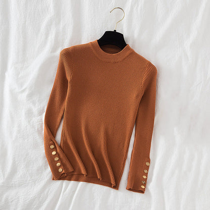 Pull élégant femme – Pull à manches à boutons chic en maille douce et stylée