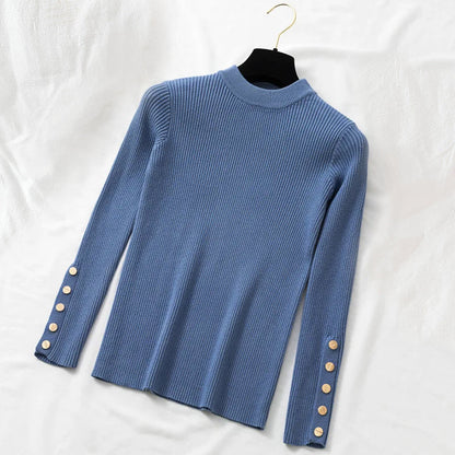 Pull élégant femme – Pull à manches à boutons chic en maille douce et stylée