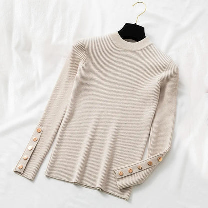 Pull élégant femme – Pull à manches à boutons chic en maille douce et stylée