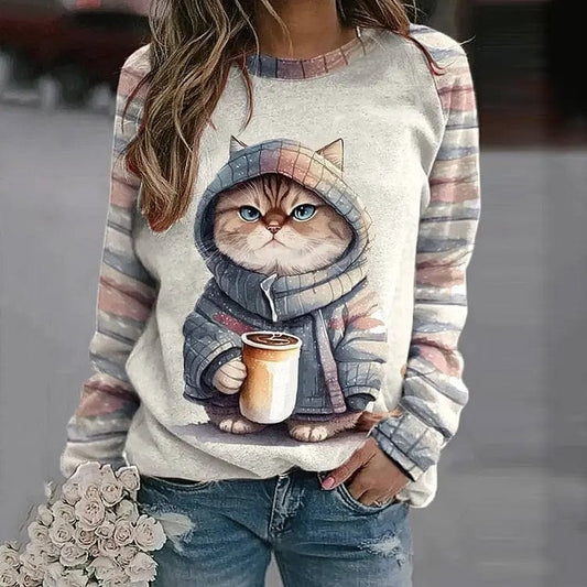 Pull femme motif chat – Sweat-shirt doux et confortable pour les amatrices de chats