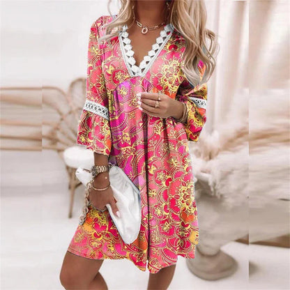 Robe à fleurs femme – Robe élégante décolleté en V pour été et occasions spéciales