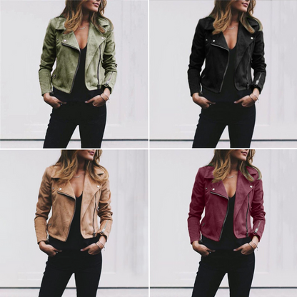 Veste de motard femme – Veste en cuir élégante avec ceinture et poches pratiques