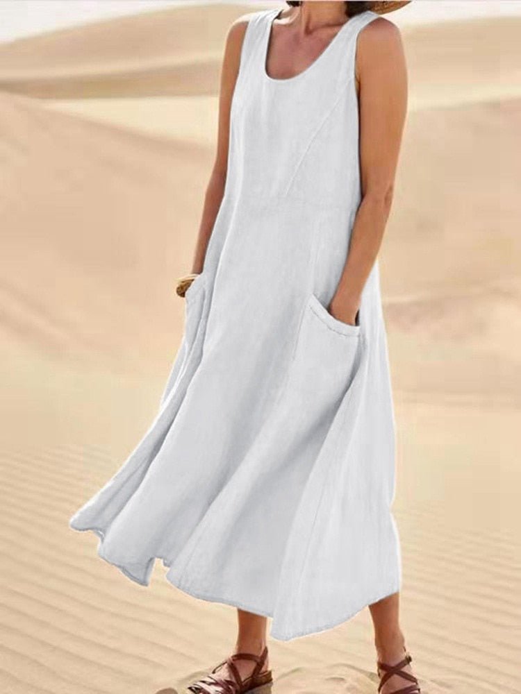 Robe fluide femme – Robe sans manches élégante pour été et occasions spéciales