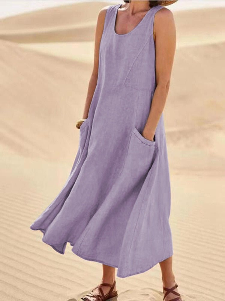 Robe fluide femme – Robe sans manches élégante pour été et occasions spéciales