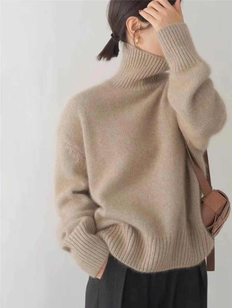 Pull col roulé femme – Pull élégant en laine doux et chaud pour hiver