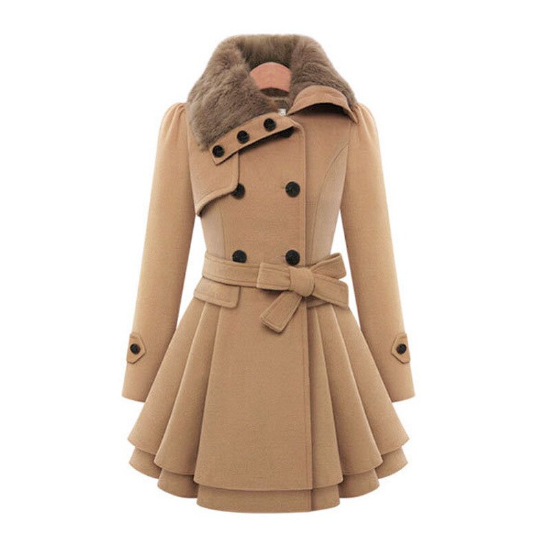 Manteau élégant femme – Manteau avec col en fourrure chic et chaud