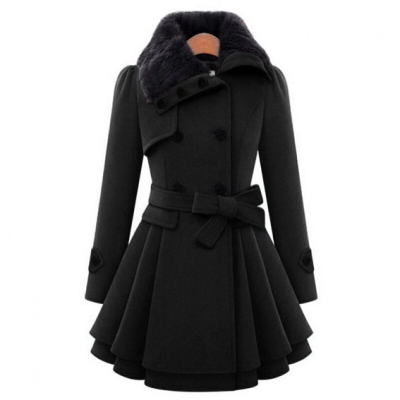 Manteau élégant femme – Manteau avec col en fourrure chic et chaud