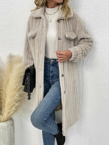 Manteau long femme – Manteau élégant avec col pour hiver et soirée chic