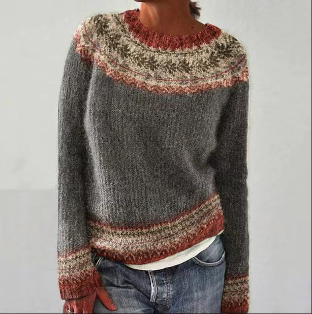 Pull en tricot vintage femme – Pull doux et élégant à manches longues pour automne