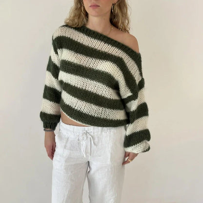 Pull en tricot rayé femme – Pull confortable à manches longues et design chic