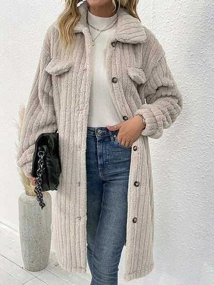 Manteau long femme – Manteau élégant avec col pour hiver et soirée chic