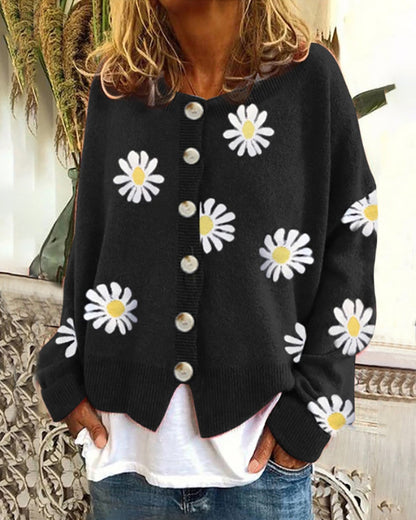 Cardigan femme – Cardigan à design de marguerites élégant et confortable