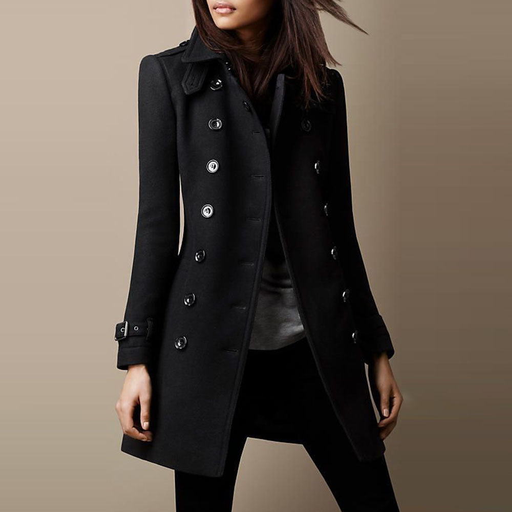 Trench-coat femme élégant – Manteau long chic en laine pour automne hiver