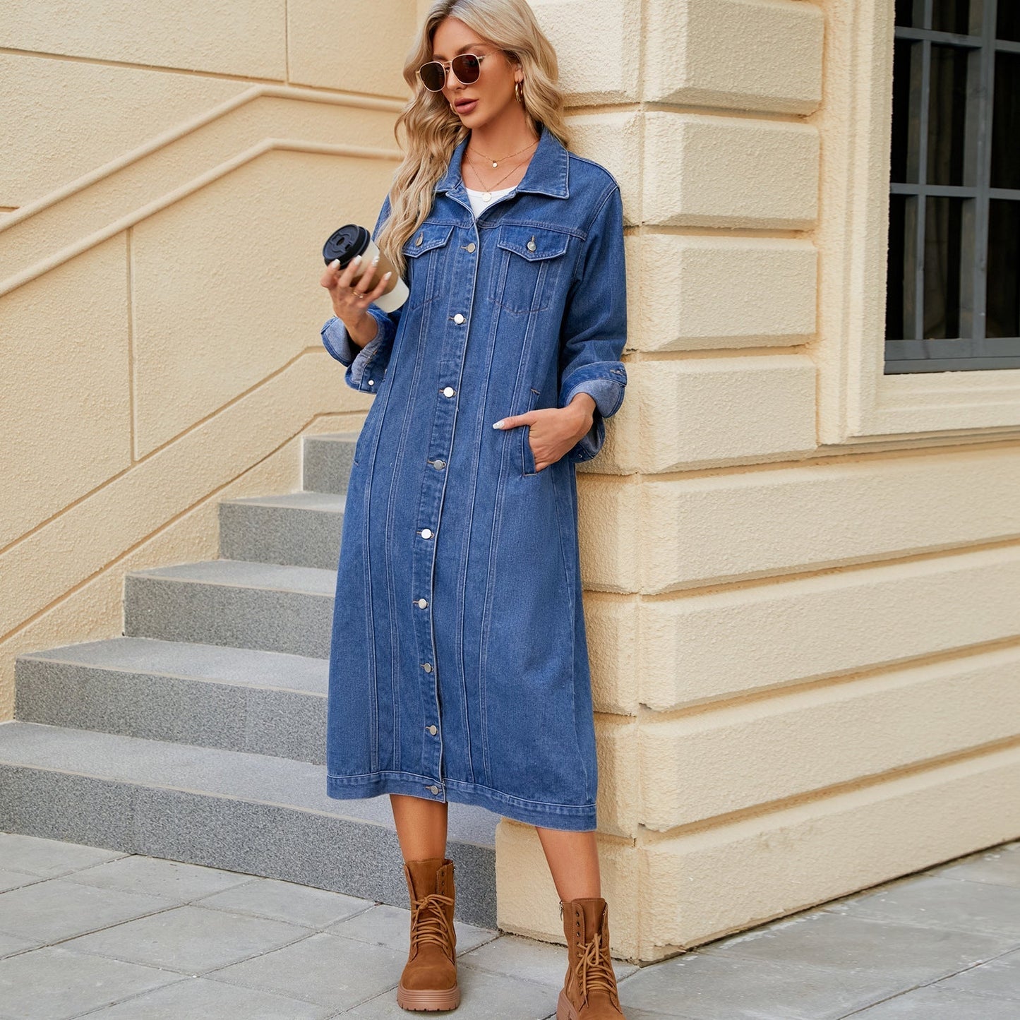 Veste en jean femme – Veste longue décontractée en denim pour toutes occasions