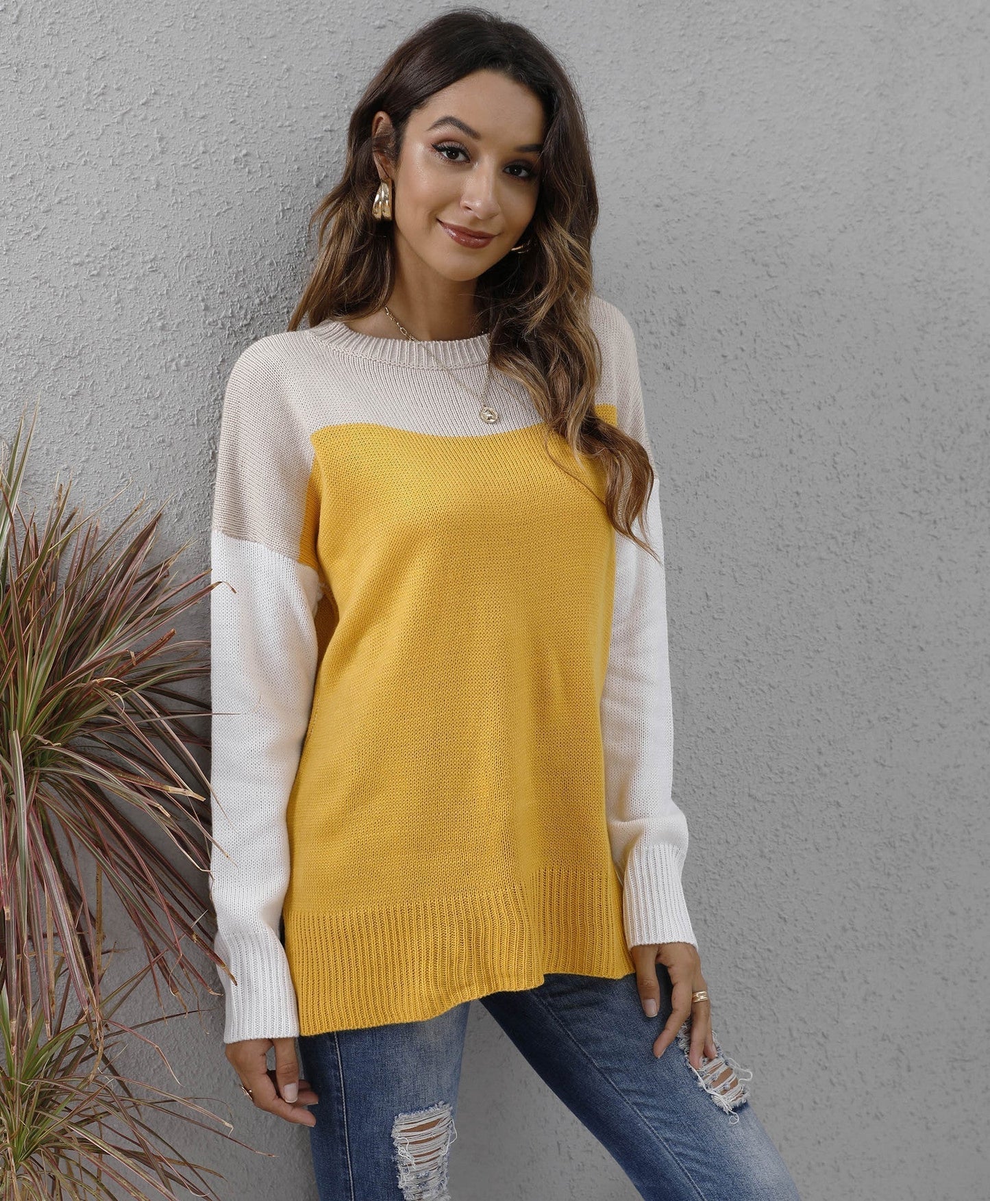 Pull bicolore femme – Pull élégant en laine doux pour look décontracté chic