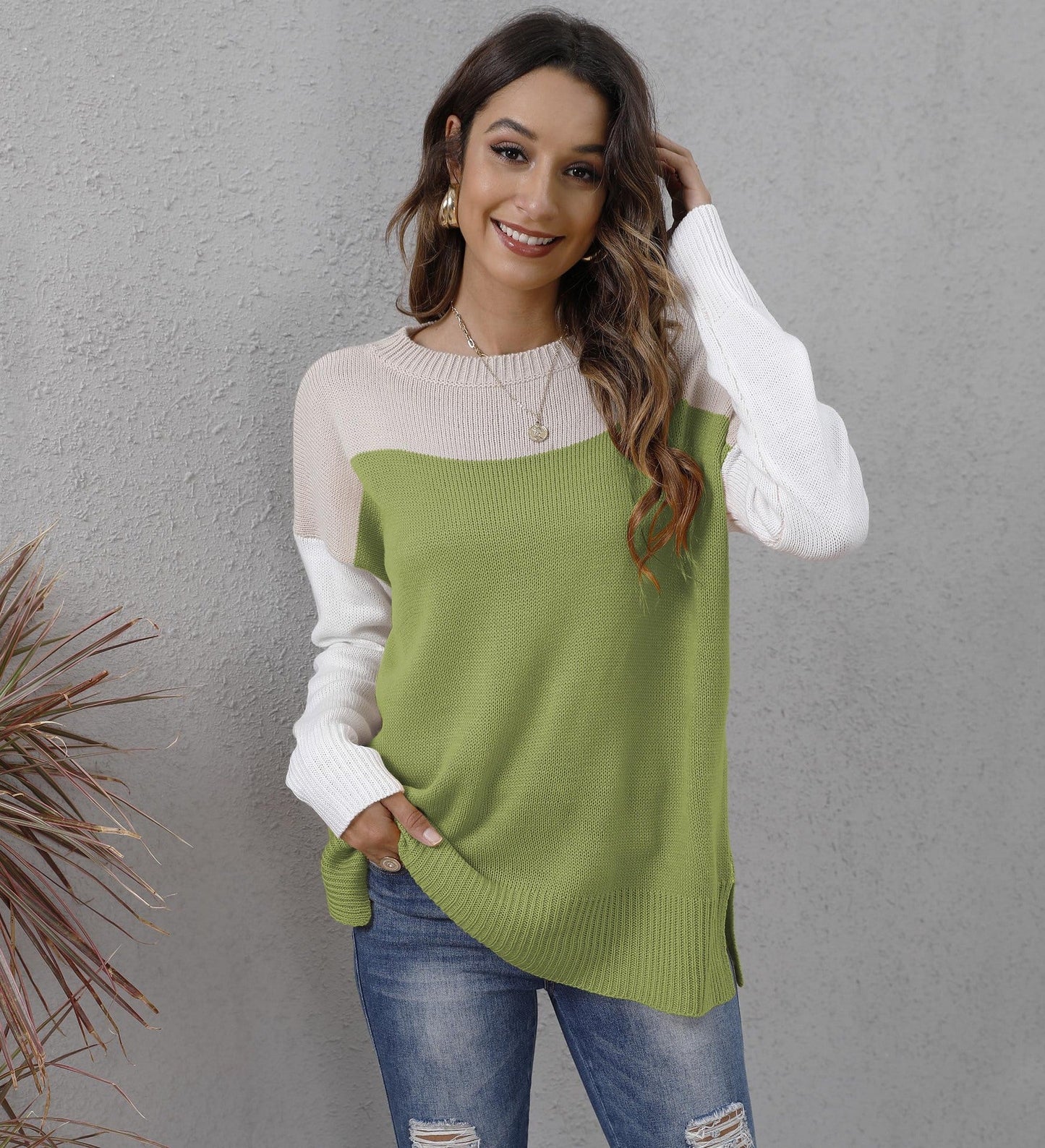 Pull bicolore femme – Pull élégant en laine doux pour look décontracté chic