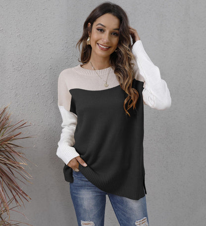 Pull bicolore femme – Pull élégant en laine doux pour look décontracté chic