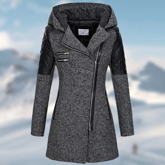 Manteau asymétrique femme – Veste avec capuche et fermeture éclair tendance