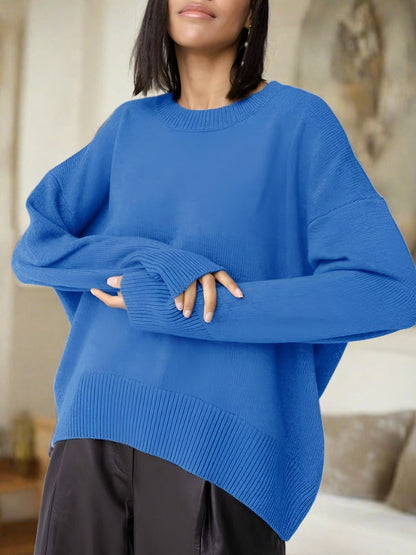 Pull en tricot femme – Pull doux en laine à col rond et coupe décontractée