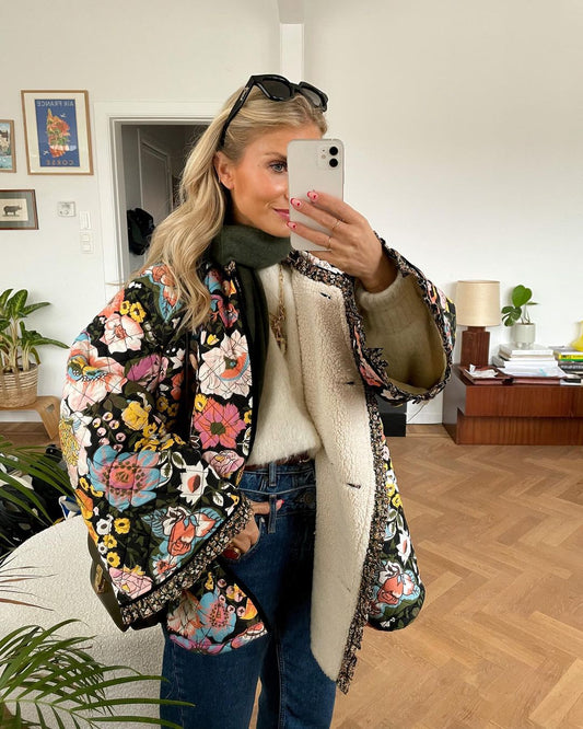 Veste matelassée femme – Veste stylée à motif floral pour automne hiver