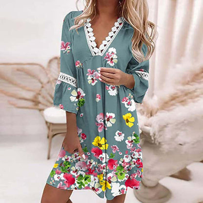 Robe à fleurs femme – Robe élégante décolleté en V pour été et occasions spéciales